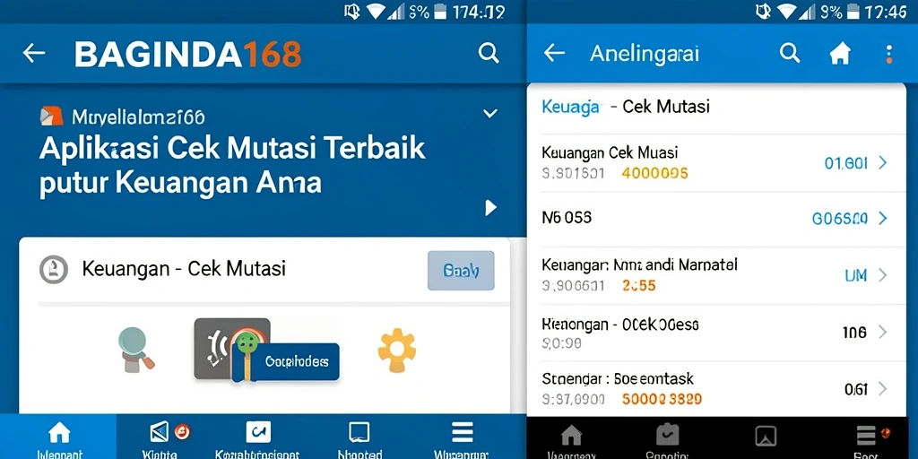 Tampilan antarmuka aplikasi BAGINDA168 untuk cek mutasi keuangan.