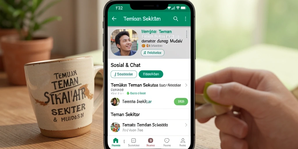 Screenshot aplikasi F32 menampilkan fitur pencarian teman sekitar yang intuitif.