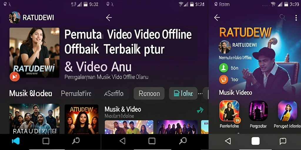 Antarmuka pengguna RATUDEWI untuk pemutar video offline yang sederhana dan efektif.